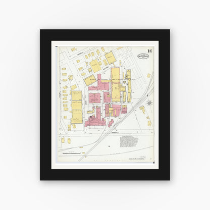 Old map wall art mockup — black gallery frame with white mat — Sanborn Fire Insurance Map from Battle Creek, Calhoun County, Michigan (1902), Sheet #0014