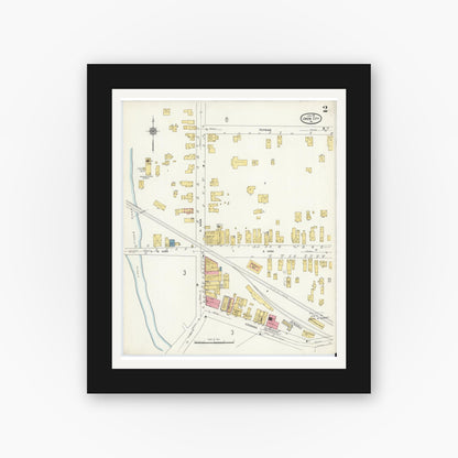 Old map wall art mockup — black gallery frame with white mat — Sanborn Fire Insurance Map from Union City, Erie County, Pennsylvania (1911), Sheet #0002