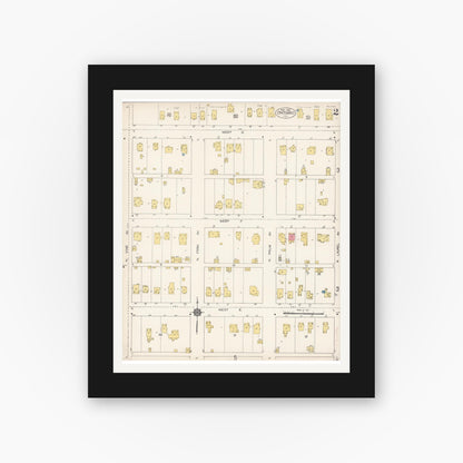 Old map wall art mockup — black gallery frame with white mat — Sanborn Fire Insurance Map from Ontario, San Bernardino County, California (1912), Sheet #0002
