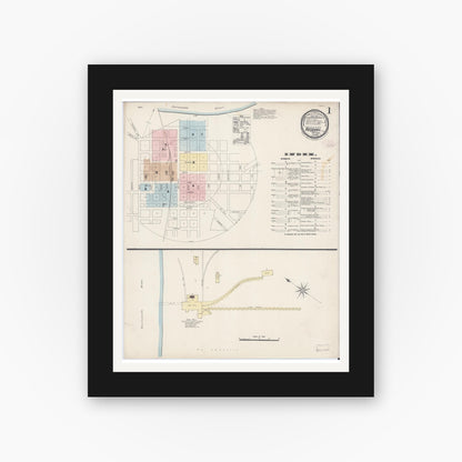 Old map wall art mockup — black gallery frame with white mat — Sanborn Fire Insurance Map from Redding, Shasta County, California (1889) - Complete Map Set