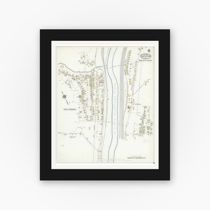 Old map wall art mockup — black gallery frame with white mat — Sanborn Fire Insurance Map from South Fork, Cambria County, Pennsylvania (1916), Sheet #0006