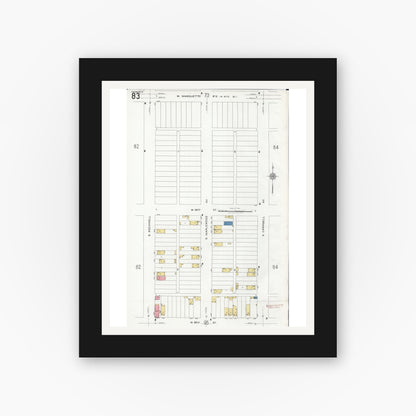 Old map wall art mockup — black gallery frame with white mat — Sanborn Fire Insurance Map from Chicago, Cook County, Illinois (1920), Sheet #0083