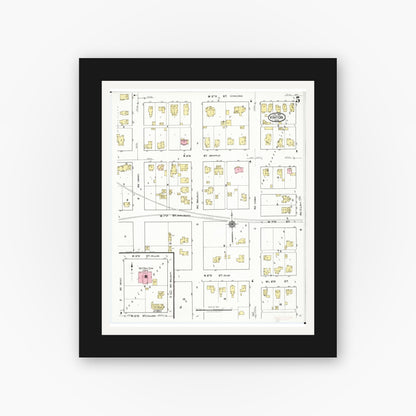 Old map wall art mockup — black gallery frame with white mat — Sanborn Fire Insurance Map from Vinton, Benton County, Iowa (1921), Sheet #0005
