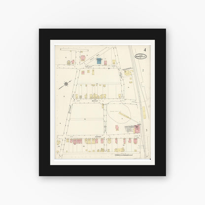 Old map wall art mockup — black gallery frame with white mat — Sanborn Fire Insurance Map from Wernersville, Berks County, Pennsylvania (1914), Sheet #0004