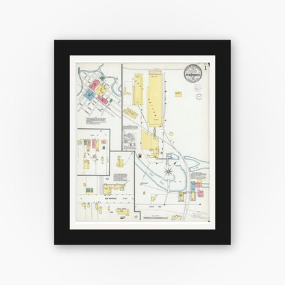 Old map wall art mockup — black gallery frame with white mat — Sanborn Fire Insurance Map from New Braunfels, Comal County, Texas (1902) - Complete Map Set