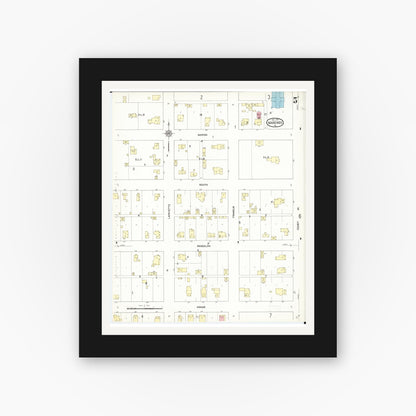 Old map wall art mockup — black gallery frame with white mat — Sanborn Fire Insurance Map from Marengo, Iowa County, Iowa (1911), Sheet #0005