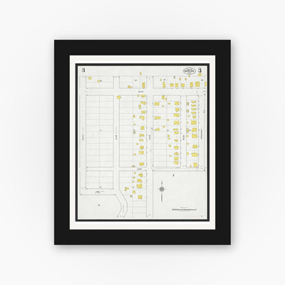 Old map wall art mockup — black gallery frame with white mat — Sanborn Fire Insurance Map from Maricopa, Kern County, California (1926), Sheet #0003