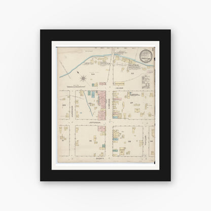 Old map wall art mockup — black gallery frame with white mat — Sanborn Fire Insurance Map from Grand Ledge, Eaton County, Michigan (1886) - Complete Map Set