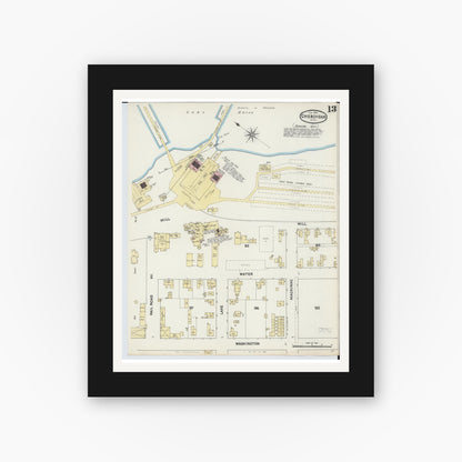 Old map wall art mockup — black gallery frame with white mat — Sanborn Fire Insurance Map from Cheboygan, Cheboygan County, Michigan (1890), Sheet #0013