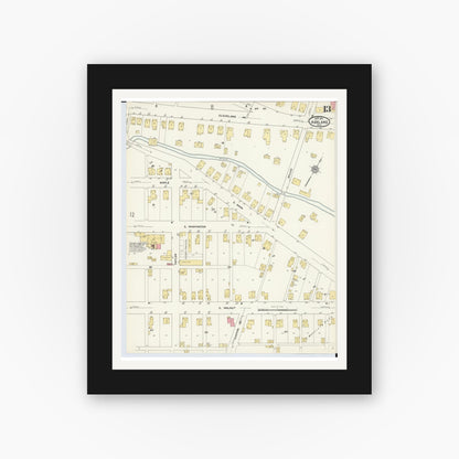 Old map wall art mockup — black gallery frame with white mat — Sanborn Fire Insurance Map from Ashland, Ashland County, Ohio (1911), Sheet #0013