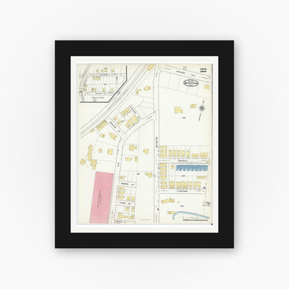 Old map wall art mockup — black gallery frame with white mat — Sanborn Fire Insurance Map from Watertown, Middlesex County, Massachusetts (1916), Sheet #0022