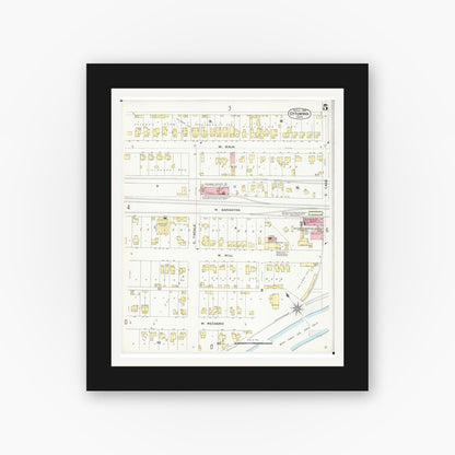 Old map wall art mockup — black gallery frame with white mat — Sanborn Fire Insurance Map from Ottumwa, Wapello County, Iowa (1897), Sheet #0005