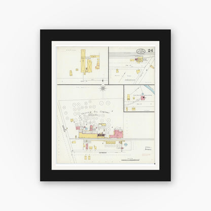 Old map wall art mockup — black gallery frame with white mat — Sanborn Fire Insurance Map from Olean, Cattaraugus County, New York (1898), Sheet #0024