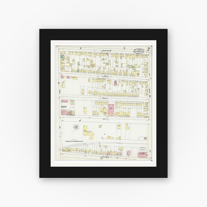 Old map wall art mockup — black gallery frame with white mat — Sanborn Fire Insurance Map from Flushing, Queens County, New York (1897), Sheet #0007