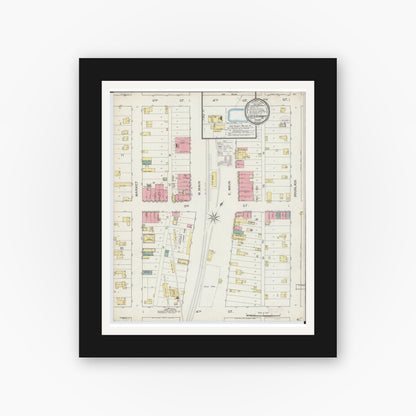Old map wall art mockup — black gallery frame with white mat — Sanborn Fire Insurance Map from Lee's Summit, Jackson County, Missouri (1893), Sheet #0001