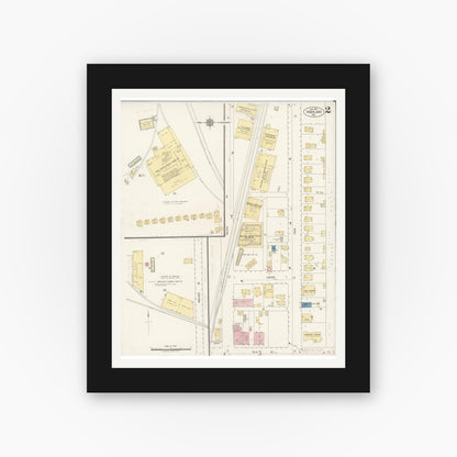 Old map wall art mockup — black gallery frame with white mat — Sanborn Fire Insurance Map from Highland, San Bernardino County, California (1918), Sheet #0002