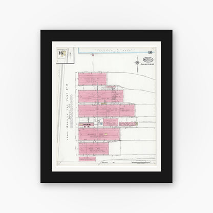 Old map wall art mockup — black gallery frame with white mat — Sanborn Fire Insurance Map from Waukegan, Lake County, Illinois (1924), Sheet #0016