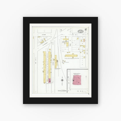 Old map wall art mockup — black gallery frame with white mat — Sanborn Fire Insurance Map from Saint Cloud, Stearns, Benton, and Sherburne Counties, Minnesota (1919), Sheet #0017