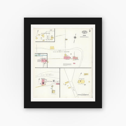 Old map wall art mockup — black gallery frame with white mat — Sanborn Fire Insurance Map from Tower, Saint Louis County, Minnesota (1921), Sheet #0002