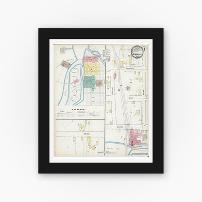 Old map wall art mockup — black gallery frame with white mat — Sanborn Fire Insurance Map from Wilmington, Will County, Illinois (1892) - Complete Map Set