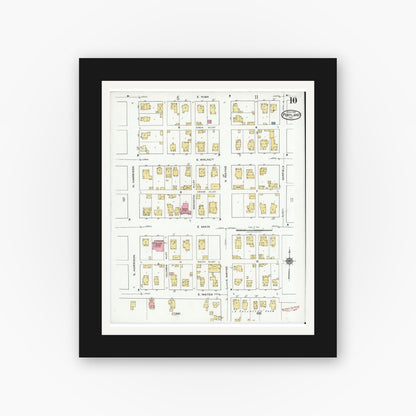 Old map wall art mockup — black gallery frame with white mat — Sanborn Fire Insurance Map from Portland, Jay County, Indiana (1920), Sheet #0010