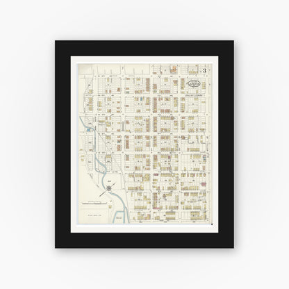 Old map wall art mockup — black gallery frame with white mat — Sanborn Fire Insurance Map from Juniata, Blair County, Pennsylvania (1915), Sheet #0003