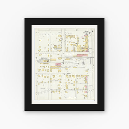 Old map wall art mockup — black gallery frame with white mat — Sanborn Fire Insurance Map from Indiana, Indiana County, Pennsylvania (1888), Sheet #0007