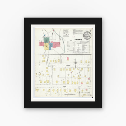 Old map wall art mockup — black gallery frame with white mat — Sanborn Fire Insurance Map from Carrollton, Carroll County, Ohio (1911) - Complete Map Set