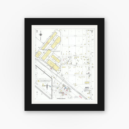 Old map wall art mockup — black gallery frame with white mat — Sanborn Fire Insurance Map from Littlefield, Lamb County, Texas (1950), Sheet #0007