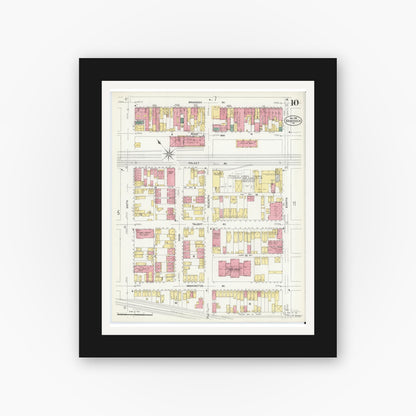 Old map wall art mockup — black gallery frame with white mat — Sanborn Fire Insurance Map from Braddock, Allegheny County, Pennsylvania (1908), Sheet #0010