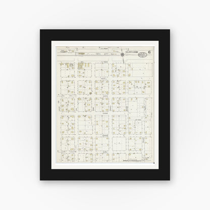 Old map wall art mockup — black gallery frame with white mat — Sanborn Fire Insurance Map from Merkel, Taylor County, Texas (1914), Sheet #0006