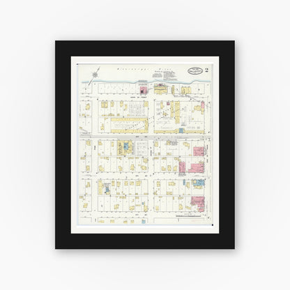 Old map wall art mockup — black gallery frame with white mat — Sanborn Fire Insurance Map from Dallas City, Hancock County, Illinois (1912), Sheet #0002