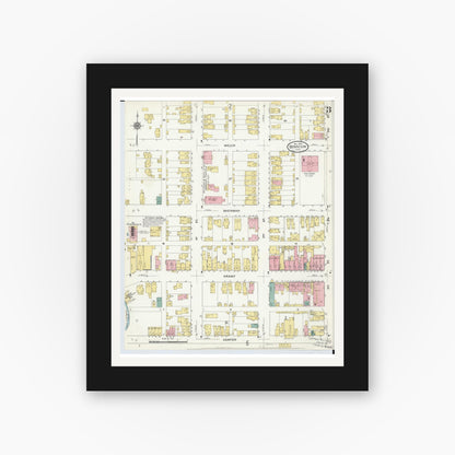 Old map wall art mockup — black gallery frame with white mat — Sanborn Fire Insurance Map from Dennison, Tuscarawas County, Ohio (1909), Sheet #0003