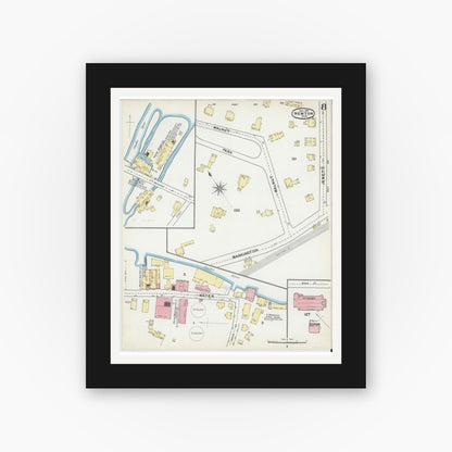 Old map wall art mockup — black gallery frame with white mat — Sanborn Fire Insurance Map from Newton, Middlesex County, Massachusetts (1892), Sheet #0008