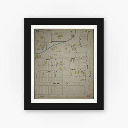 Old map wall art mockup — black gallery frame with white mat — Sanborn Fire Insurance Map from New Jersey Coast, New Jersey Coast, New Jersey (1890), Sheet #0023