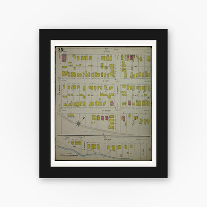 Old map wall art mockup — black gallery frame with white mat — Sanborn Fire Insurance Map from Madison, Dane County, Wisconsin (1908), Sheet #0039