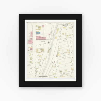Old map wall art mockup — black gallery frame with white mat — Sanborn Fire Insurance Map from Elk River, Sherburne County, Minnesota (1915), Sheet #0002