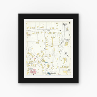 Old map wall art mockup — black gallery frame with white mat — Sanborn Fire Insurance Map from Newton, Sussex County, New Jersey (1911), Sheet #0005
