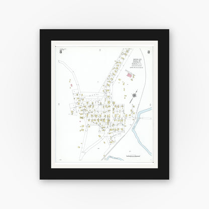 Old map wall art mockup — black gallery frame with white mat — Sanborn Fire Insurance Map from Caldwell, Noble County, Ohio (1948), Sheet #0008