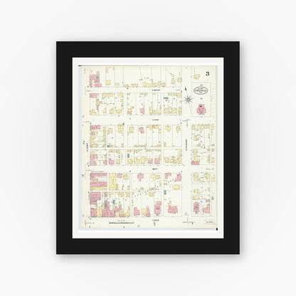 Old map wall art mockup — black gallery frame with white mat — Sanborn Fire Insurance Map from Circleville, Pickaway County, Ohio (1907), Sheet #0003