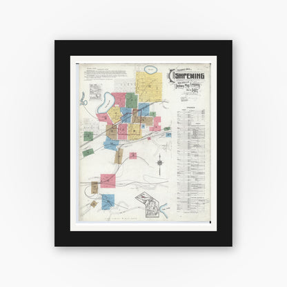 Old map wall art mockup — black gallery frame with white mat — Sanborn Fire Insurance Map from Ishpeming, Marquette County, Michigan (1917) - Complete Map Set
