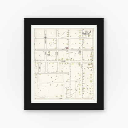 Old map wall art mockup — black gallery frame with white mat — Sanborn Fire Insurance Map from Rising Star, Eastland County, Texas (1921), Sheet #0004