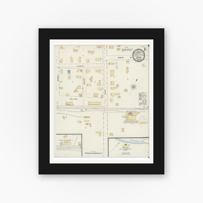 Old map wall art mockup — black gallery frame with white mat — Sanborn Fire Insurance Map from Otego, Otsego County, New York (1897) - Complete Map Set