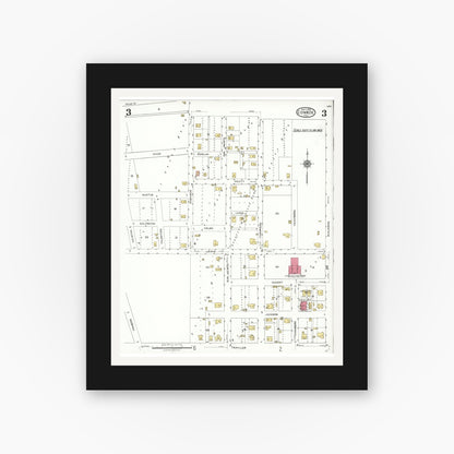 Old map wall art mockup — black gallery frame with white mat — Sanborn Fire Insurance Map from Conroe, Montgomery County, Texas (1923), Sheet #0003
