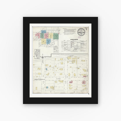 Old map wall art mockup — black gallery frame with white mat — Sanborn Fire Insurance Map from Carrollton, Greene County, Illinois (1914) - Complete Map Set