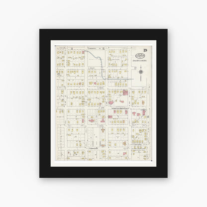 Old map wall art mockup — black gallery frame with white mat — Sanborn Fire Insurance Map from Champaign, Champaign County, Illinois (1915), Sheet #0019