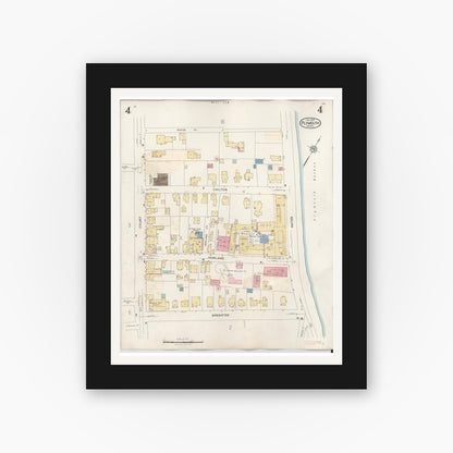 Old map wall art mockup — black gallery frame with white mat — Sanborn Fire Insurance Map from Plymouth, Plymouth County, Massachusetts (1948), Sheet #0004