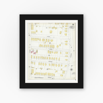 Old map wall art mockup — black gallery frame with white mat — Sanborn Fire Insurance Map from Passaic, Passaic County, New Jersey (1903), Sheet #0011