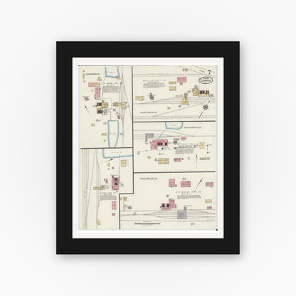 Old map wall art mockup — black gallery frame with white mat — Sanborn Fire Insurance Map from Eldorado, Saline County, Illinois (1919), Sheet #0007