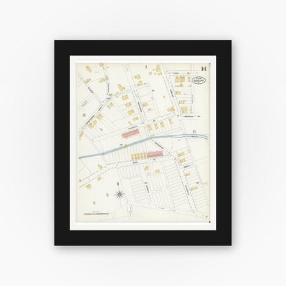Old map wall art mockup — black gallery frame with white mat — Sanborn Fire Insurance Map from Duquesne, Allegheny County, Pennsylvania (1907), Sheet #0014